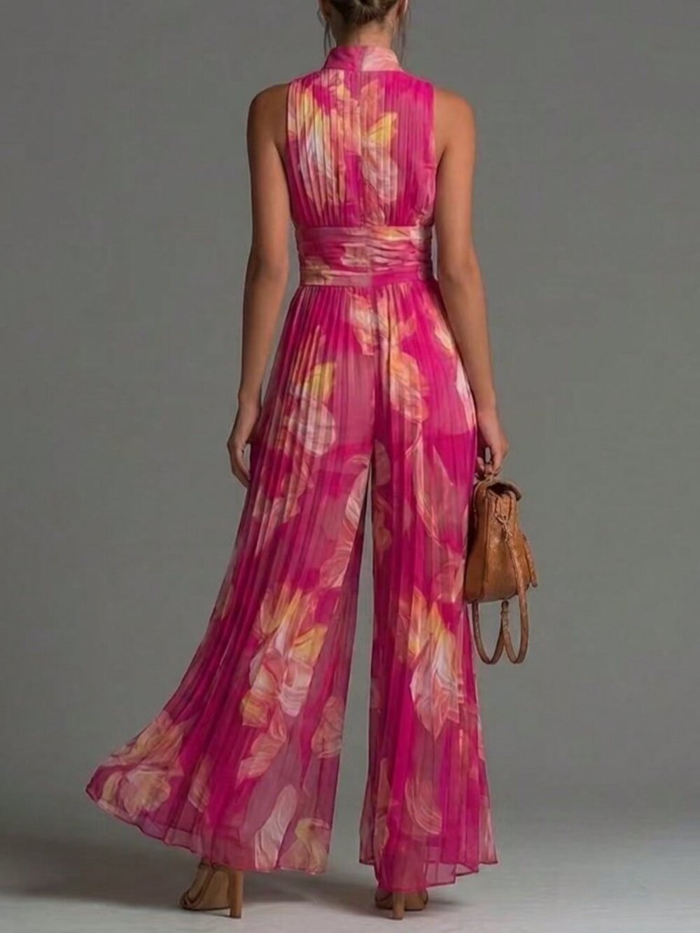 Multicolor Elegant Women's Sleeveless Palazzo Floral Print Jumpsuit - Picture 2 of 4